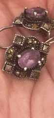 Vintage Amethyst Marcasite Earrings 1″