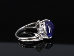 Estate 6.85ct Cabochon Cut Tanzanite & 0.24ct Diamond Platinum Ring Size 5.75