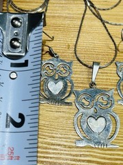 Vintage Sterling Silver Handmade Cut Out Owl Earrings And 22” Pendant Necklace