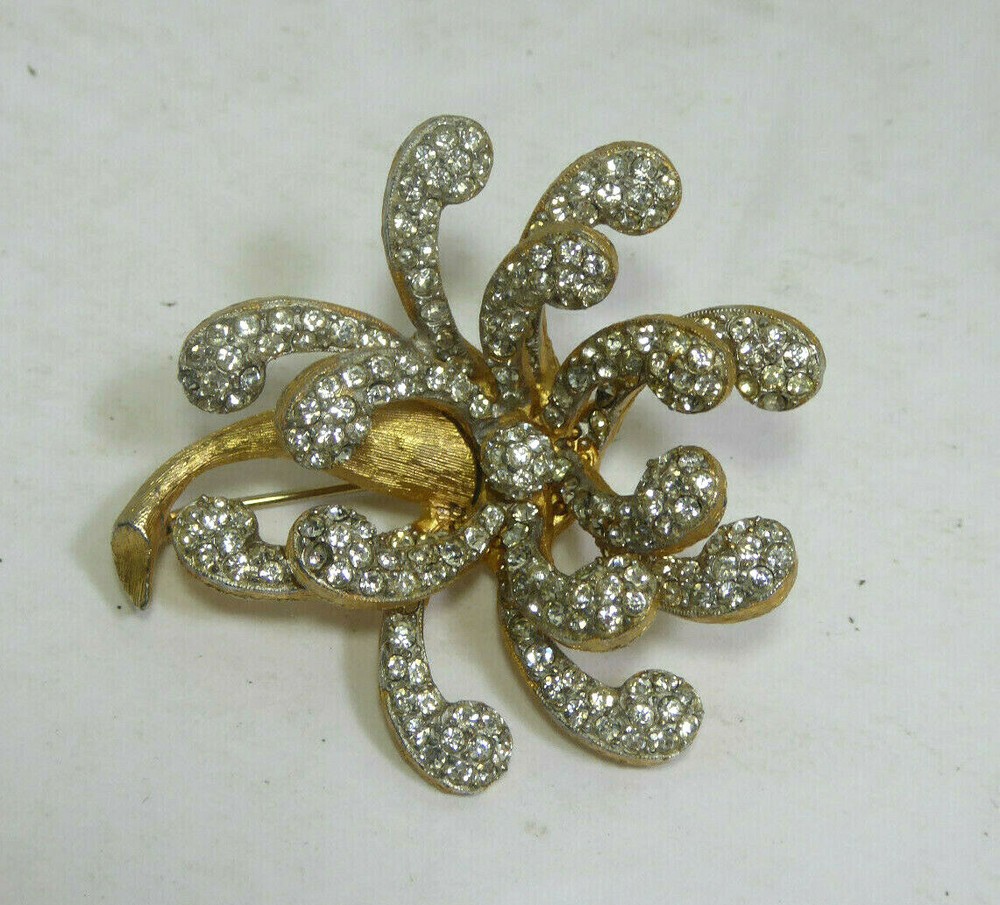 Vintage Signed Mimi Di N 3D Dimensional Pave Faux Diamond Style Brooch / Pin