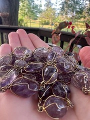 Vintage Amethyst Tumbled Stone Wire Cage Gold-Tone Long Necklace