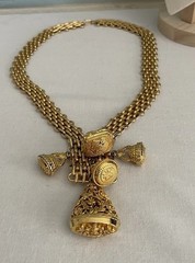 Stamped Links Filigree Charm fob pendant Necklace Extremely Rare antiqued gold