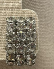 VTG Clear Rhinestone Triple Row Half Hoop Clip On Earrings Silver Tone 1″ J-Hoop
