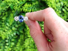 2.34Ct Madagascar Sapphire and 1.85Ct Diamond Platinum Trilogy Ring Circa 1945