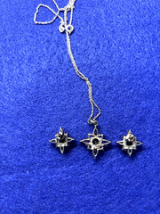 Vintage Sterling Amethyest & Peridot Flower Shape Neck;ace & Pierced Earrings