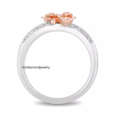 Pretty Double Rose Flower Design In 14K Multi Tone Gold With 0.20CT Diamond Ring