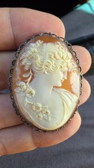 Vintage Cameo Brooch Pair Antique Style Estate Jewelry Filigree Amber Glow Lot