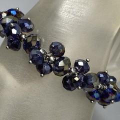 Metallic Coated Glass Beaded Bracelet Stretch Peacock Oil Slick Blue Purple 6.75
