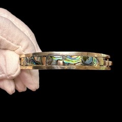 Vintage Alpaca Mexico Abalone Bangle Bracelet Silver Tone 7.75 in
