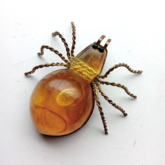 Vintage Spider Brooch Amber Color Resin. Made in the USSR