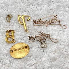 Vintage Monogram Brooch Lot of 6 Metal Pins Various Styles