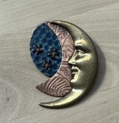Vintage Lot – 3 Stamped Mixed Metals Brass Leaf Moon Stone – Silver Forrest Pins