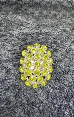 Vintage Silver-Tone Stretch Ring with Lime Green Rhinestones Cocktail Ring