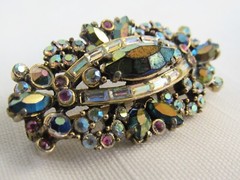 Vintage Hollycraft 1956 Brooch / Pin & Clip-on Earrings- Multicolored FREE SHIPP