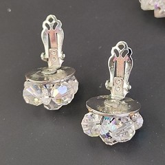 Aurora Borealis Glass Brooch Clip On Earrings Set Cluster Clear