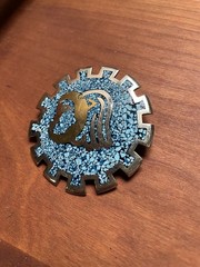 Vintage Mexican Turquoise Mosaic Inlay Brooch Pendant Warrior Taxco 925 Alpaca
