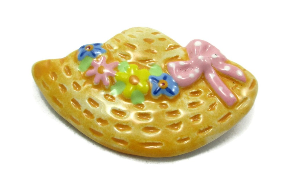 Flying Colors Yellow Bonnet Spring Brooch Ceramic Pastel Colors Hand Painted