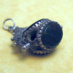Vintage English Silver Triple Stone Spinning Fob Charm Carnelian Bloodstone Onyx