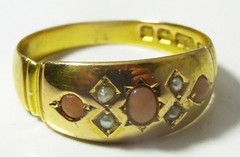 Antique Coral and Pearl 15 karat Gold Gypsy Ring