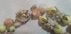 Vintage Beaded Yellow, Peach & Creme Double Strand Floral Lucite Necklace 17in