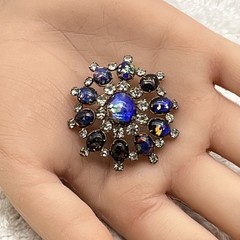 Vintage Foil Glass Brooch Pendant Combo Blue Stone Gold Filled Signed Bal Ron