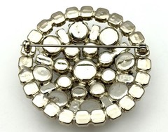 Vintage Large Clear Rhinestone Brooch Pin Domed Round Clear Crystal Silver Tone