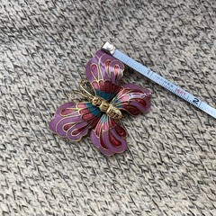 Vintage Butterfly Brooch Cloisone 3D Enamel Pink Lepidoptra 80s Gift Gold Tone