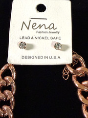 NENA Rose Gold-Tone Cuban Link Chain LOVE Plate Choker Necklace & Earrings Set