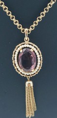 Vintage Avon Amethyst Glass Faux Seed Pearls Victorian Style Necklace 29″