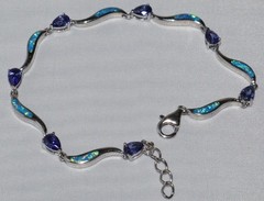 Vintage Petite Sterling Silver Fire Opal Inlay and Amethyst Bracelet 7 1/2 Inch