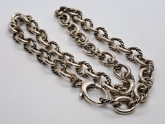 Pure .999 SILVER Vintage Bird USA Braided Oval Rolo Link Chain Necklace 18”