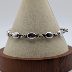 Vintage Sterling Silver Oval Puffed Link Bracelet 7.5 Inch Modernist Jewelry 925