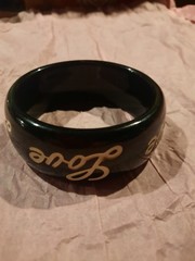 Vintage Black Love Bangle Bracelet Ed Hardy Era Y2K White Cursive Lettering