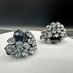 Vintage Black Rhinestone Cluster Earrings Glam Retro Statement