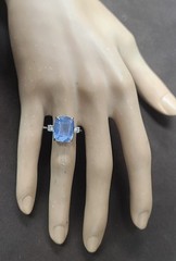 Vintage 14K White Gold Engagement Ring 8.94ct.Natural Blue Cushion Sapphire GIA