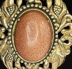 Vtg Lace Gold Stone Pendant Necklace Art Nouveau Textured Oval Chain Large Cameo