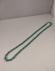 Aqua Colored Hand Strung Bead Necklace- Approx 26″ Long