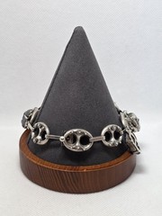 Italian Etruscan Revival 800 Silver Fob Charm Bracelet Size 7.5″ 28.6gr Lapis