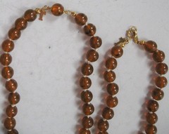 LOVELY VINTAGE POLISHED AMBER KNOTTED NECKLACE & BRACELET