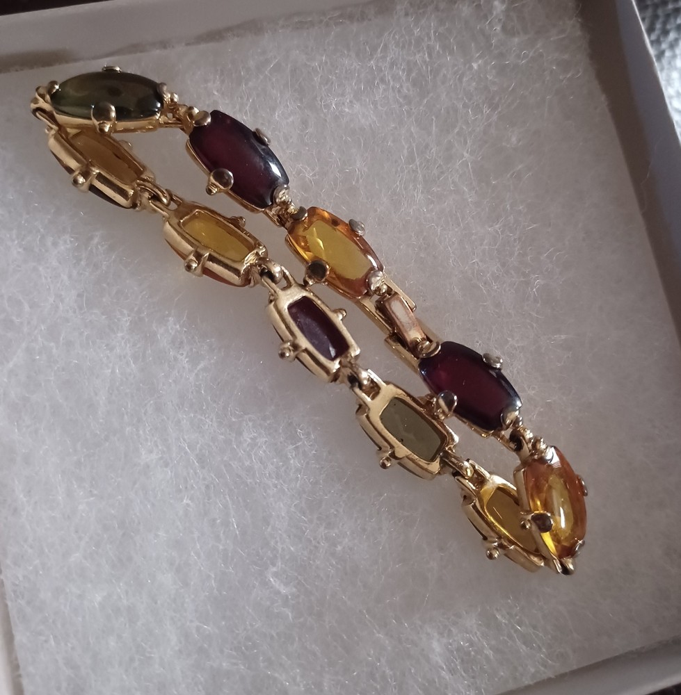 Vintage Gold Tone Monet Multi Gem Cocktail Bracelet 7″