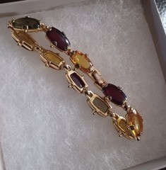 Vintage Gold Tone Monet Multi Gem Cocktail Bracelet 7″