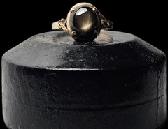 14K YELLOW GOLD SIMULATED BLACK STAR SAPPHIRE RING SIZE 7.75 585 FREE US SHIP