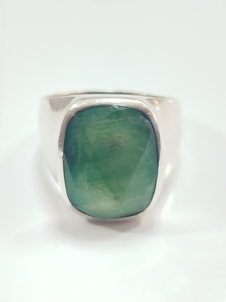Lovely Silver 925 Mens Green Emerald Ring Us Size 13 Signed SJS Ⓟ