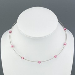 Pink Cat’s Eye Tension Wire Necklace | Vintage Sterling Silver | 16″