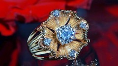 14k yellow gold sz 6 ring 0.80ct natural diamond flower vintage 8.26g Prism-lite