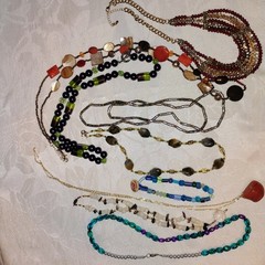 9 Piece Vintage Necklace Lot Glass And Natural Stone Variety Length 1 Anklet