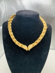 Vintage Brushed Gold Tone Leaf Snake Link Collar Bib Greek Goddess 16” Necklace