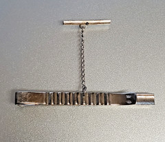 925 Tie Clip 2.5in Sterling Silver 8g Two Tone Gray Engine Turn Chain Bar Estate