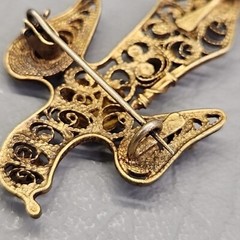 Vintage Eagle Brooch Gold Filled Filigree Tassel C Clasp Artisan Antique 3.5″