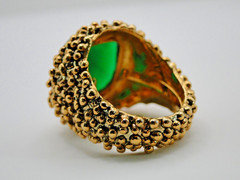 BOLD Vintage Faux Emerald & Gold Cocktail Ring Adjustable Inside Band Sz 10 to ?